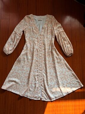 Cream and Peach Floral Maxi Dress - Button Front
